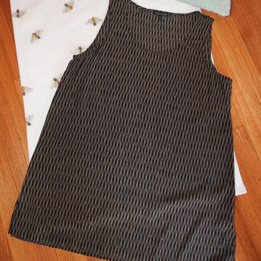 Eileen Fisher Black Tan Silk Tank Medium
